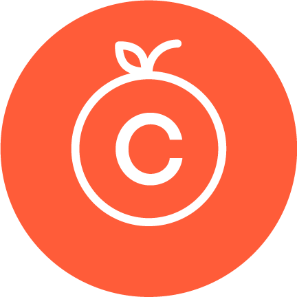 Un icono naranja con la letra "C" escrita en una fruta naranja.