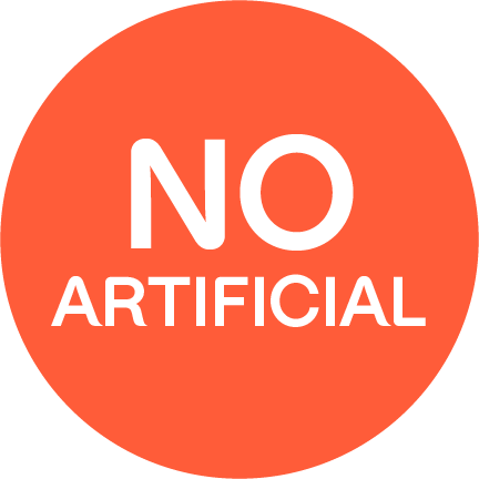 "NO ARTIFICIAL" written in an orange circle