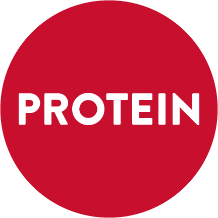 A red circle with the word "PROTEIN" written in white.