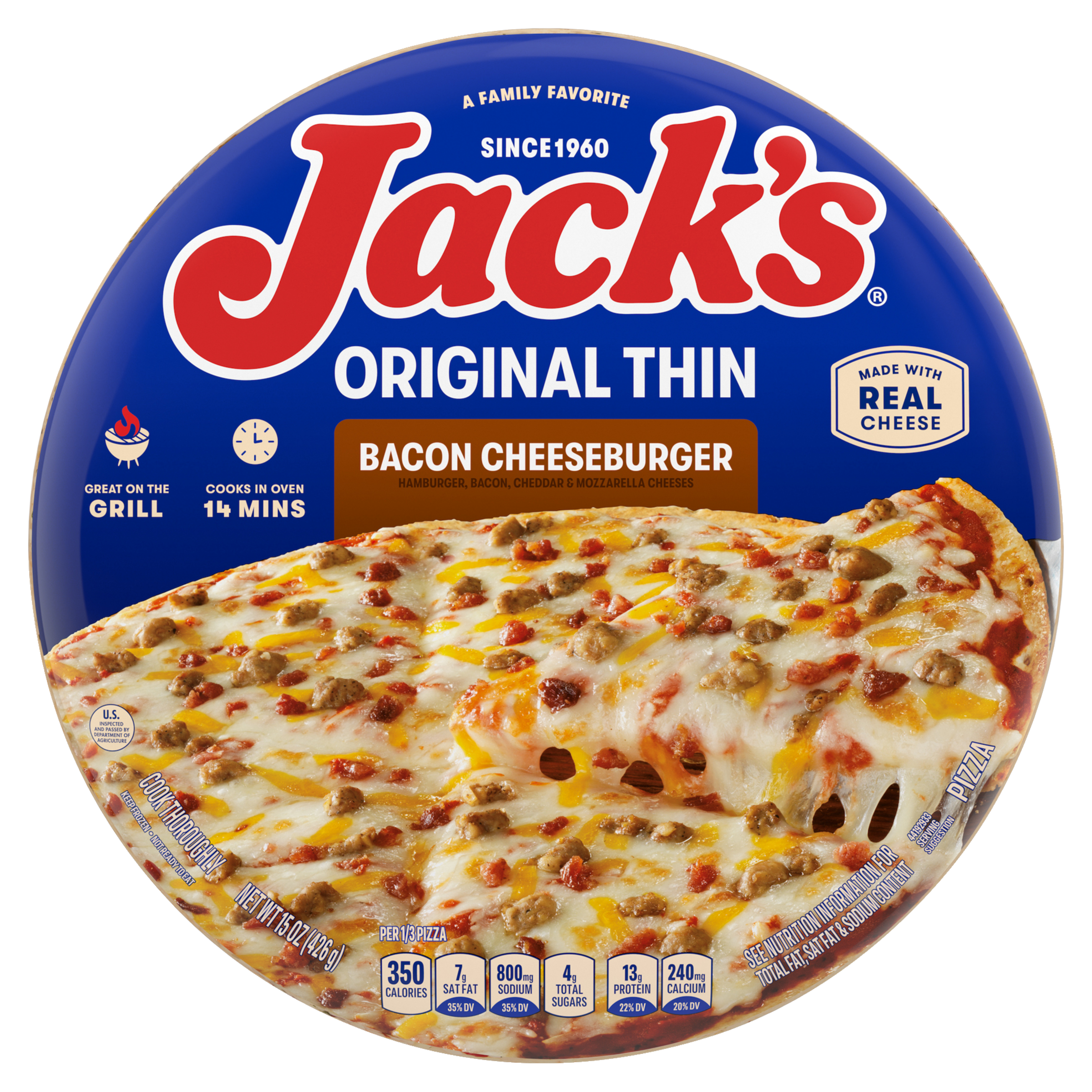 Thin Crust Bacon Cheeseburger Frozen Pizza | Official JACK'S ...