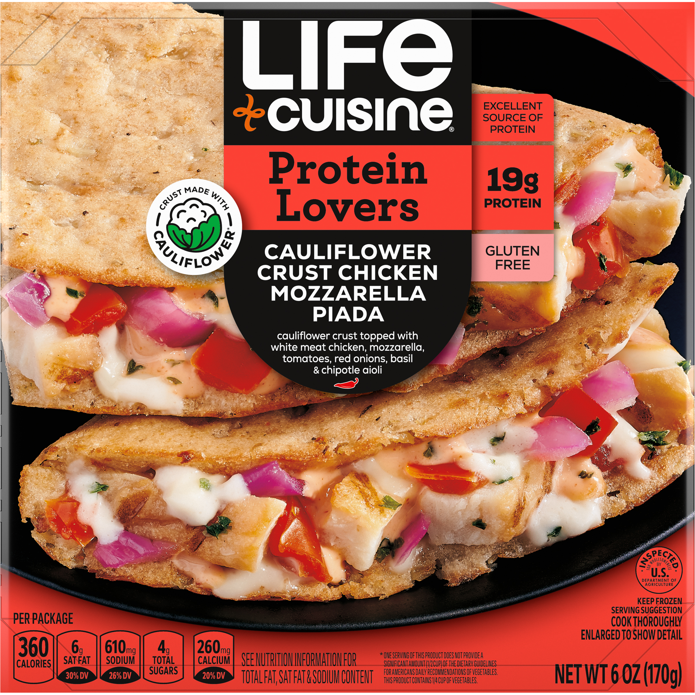 LIFE CUISINE® Cauliflower Crust Chicken Mozzarella Piada ...