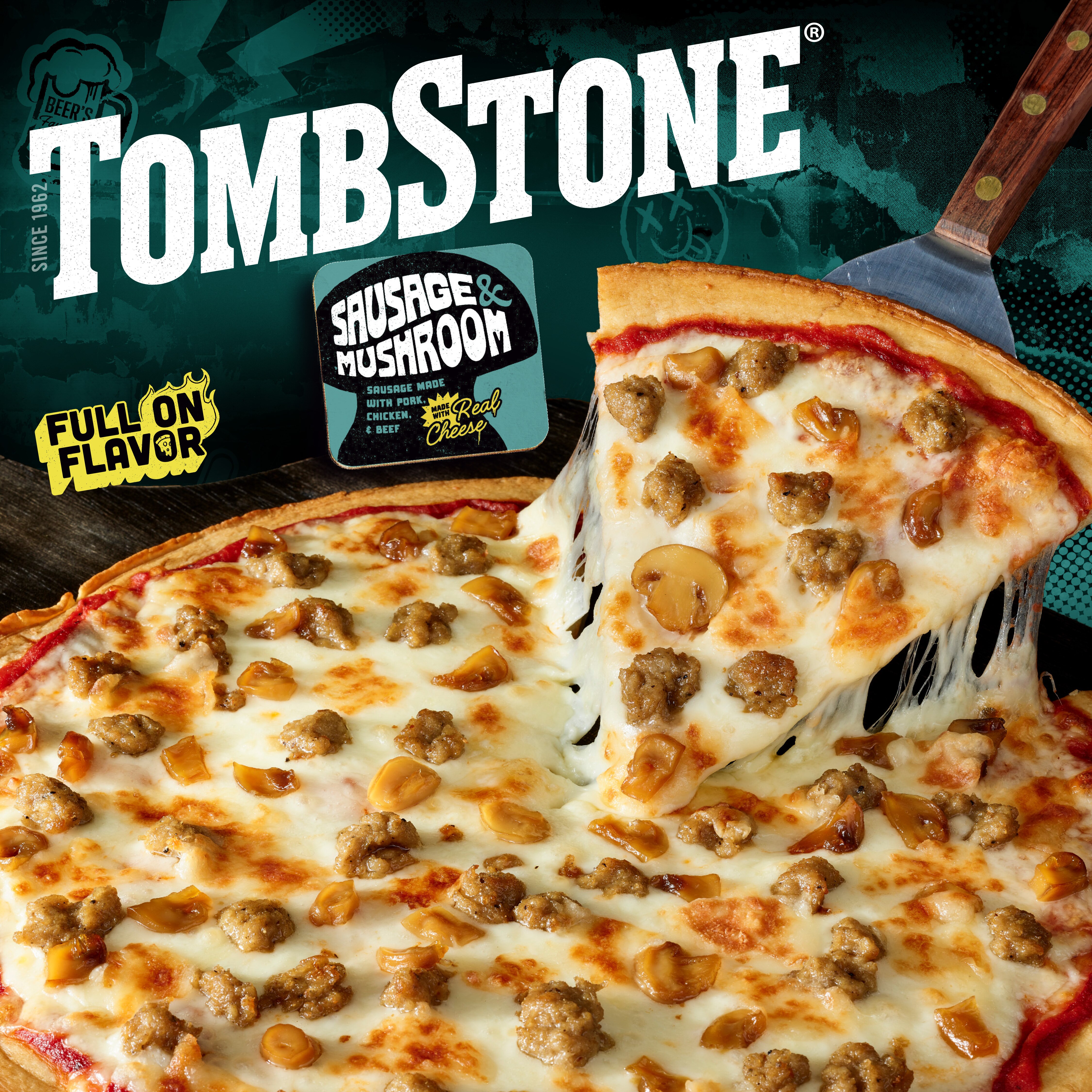 Thin Crust Sausage & Mushroom Frozen Pizza | Official TOMBSTONE® PIZZA