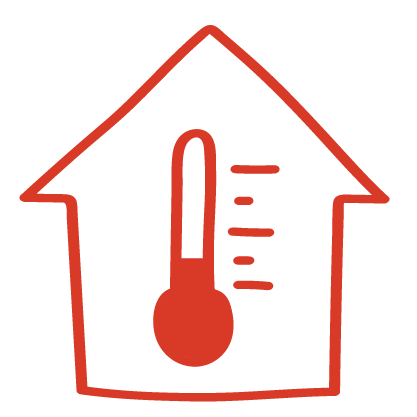 Red outline of a house with a thermostat in the center