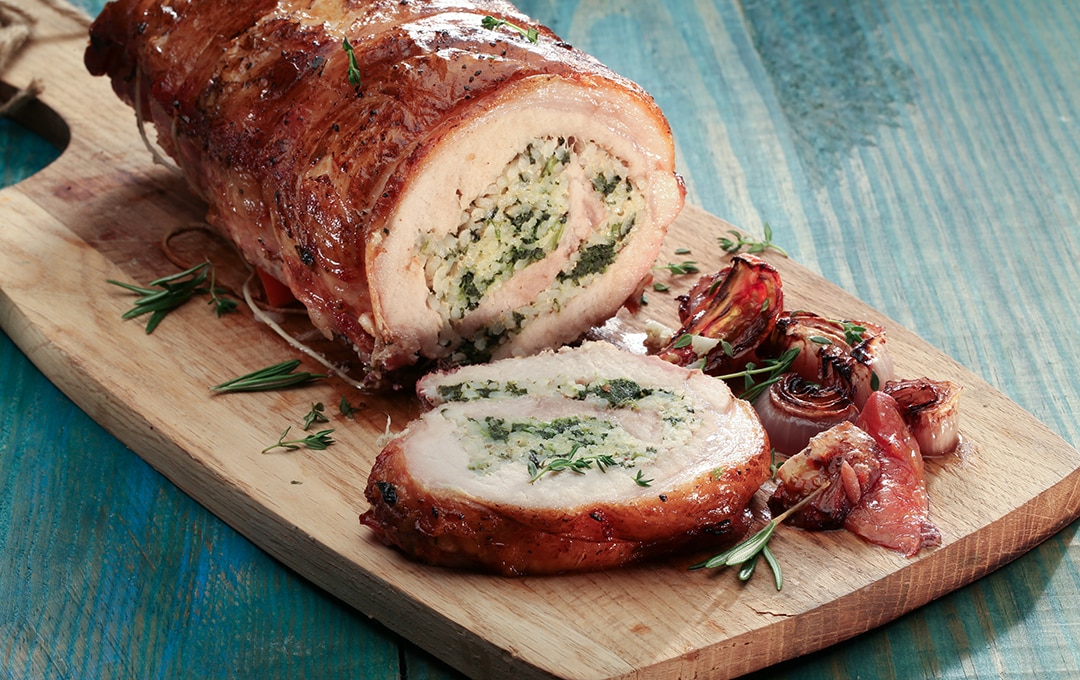 Pork Loin Stuffed with Rice and Spinach