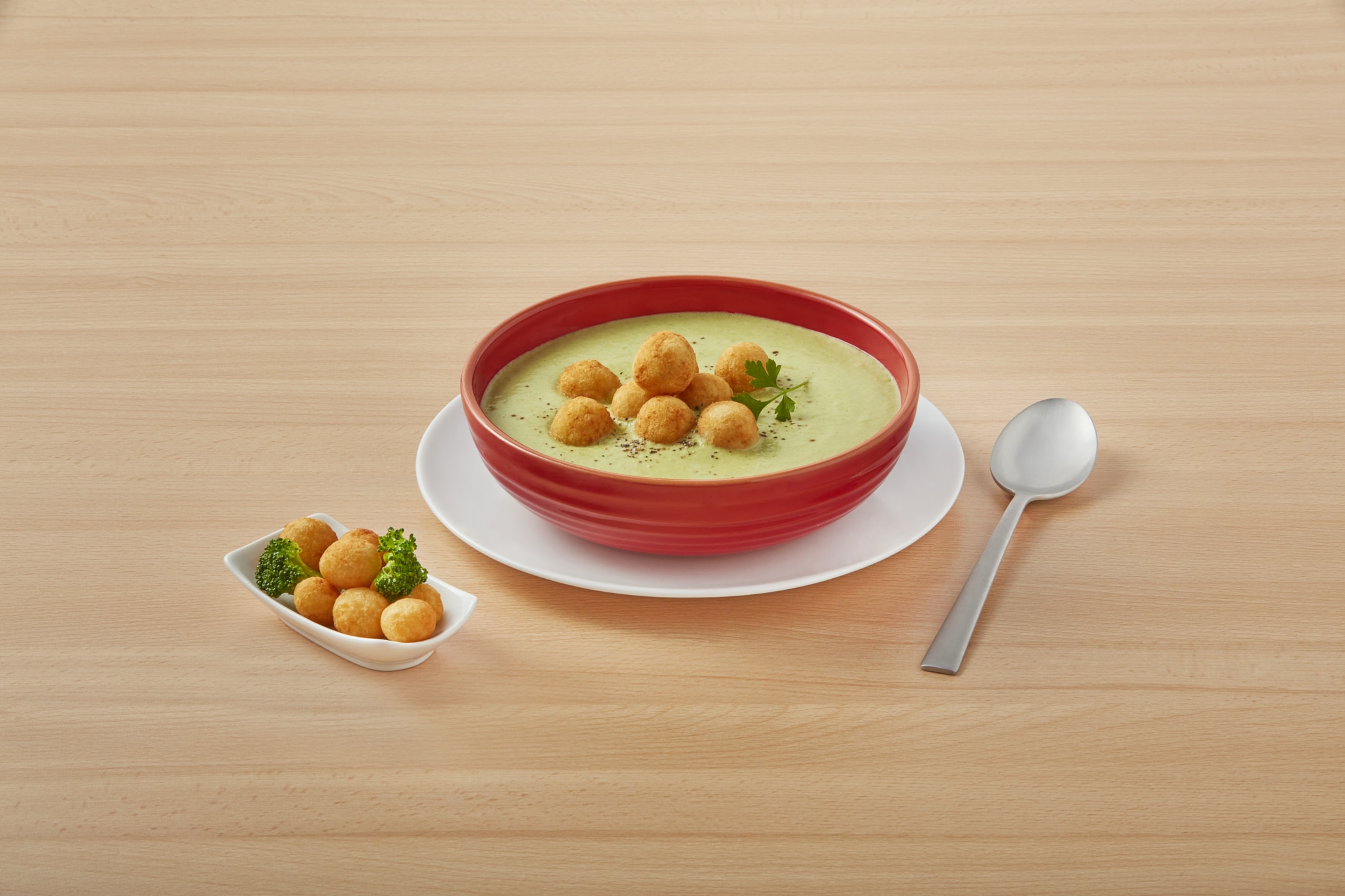Broccoli Cream Soup with Potato Balls