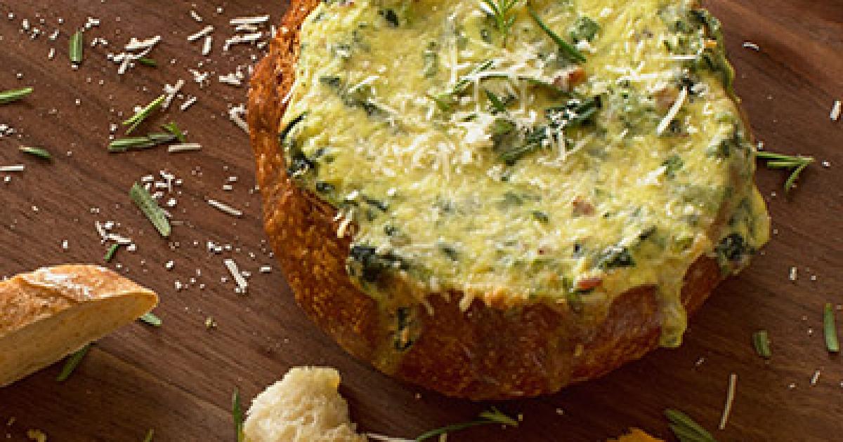 Warm Spinach Dip in Bread Bowl GoodNes