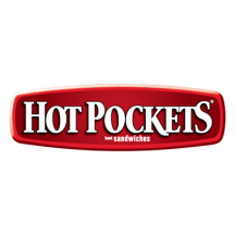 The Hot Pockets logo featuring a dark red banner.