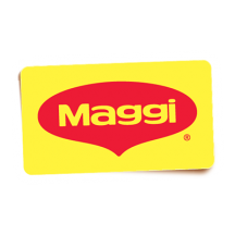 The MAGGI logo featuring a red bubble on a yellow rectangle.