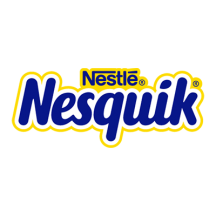 Logotipo de Nesquik con el nombre de la marca en letra tipo burbuja en azul.