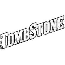 Logotipo de Tombstone con letra texturizada inclinada.