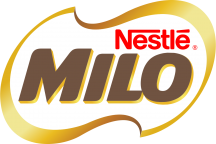 The MILO logo featuring a brown text in a white and gold abstracted rectangle.