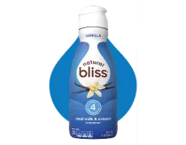 Blue Natural Bliss vanilla creamer bottle with vanilla bean illustration