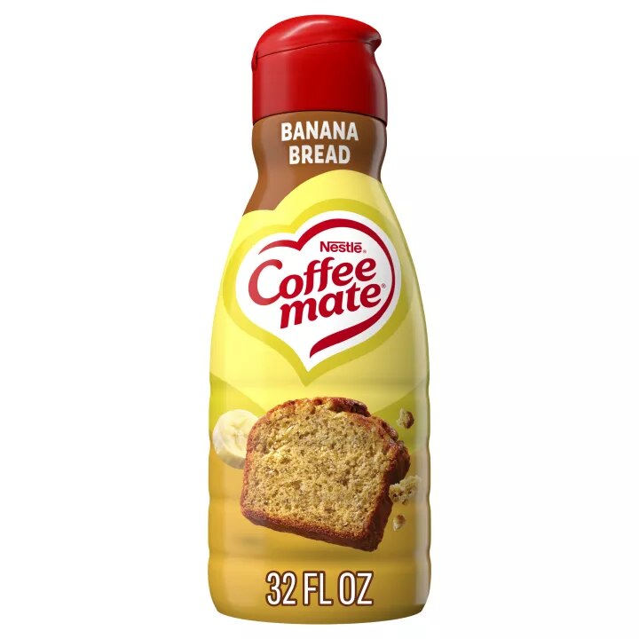 Front Center view of NESTLE COFFEE MATE Banana Bread Non-Dairy Creamer 32 oz Bottle 32 FL OZ (1 QT) 946 mL product.
