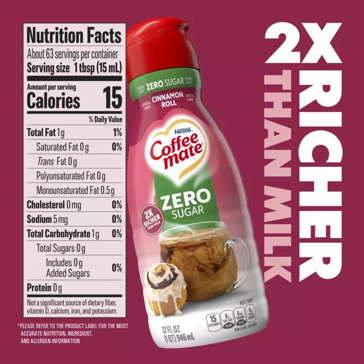 Zero Sugar Cinnamon Roll Flavored Liquid Coffee Creamer