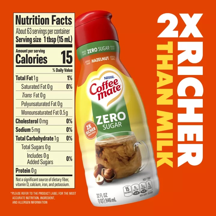 Zero Sugar Hazelnut Flavored Liquid Coffee Cremer