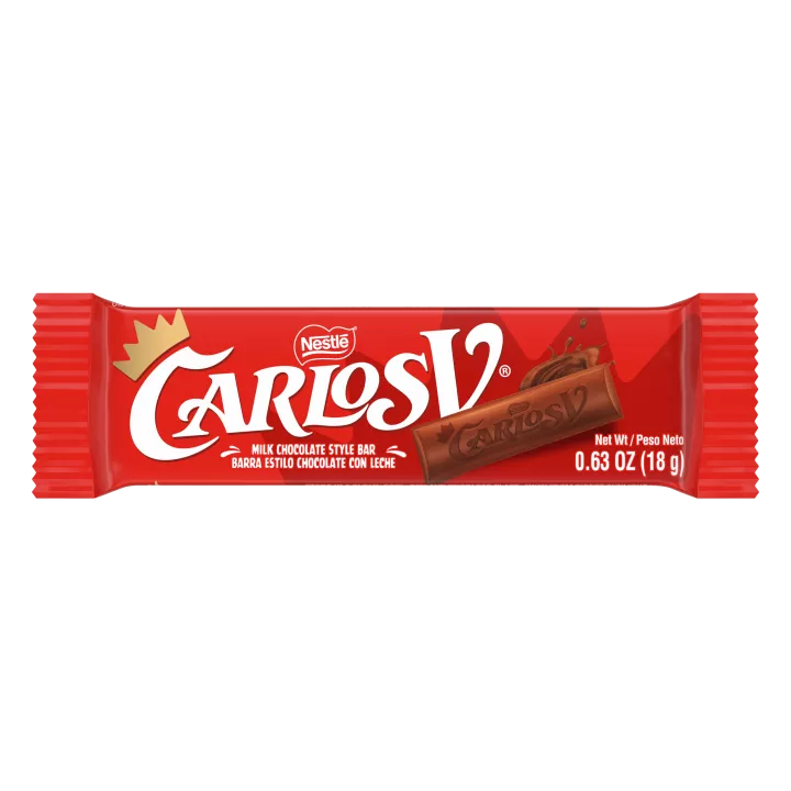 Front Center view of NESTLE CARLOS V Candy Bar Chocolate Bar 18g product.