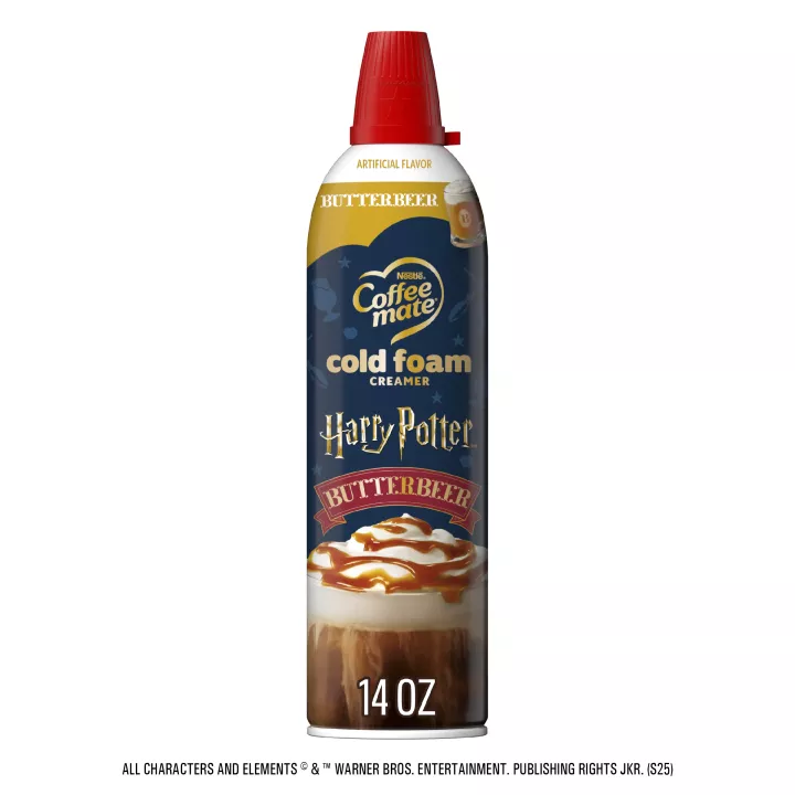 Front Center view of NESTLE COFFEE MATE Cold Foam Creamer Butter Beer 14oz Bottle NET WT 14 oz (396g) product.