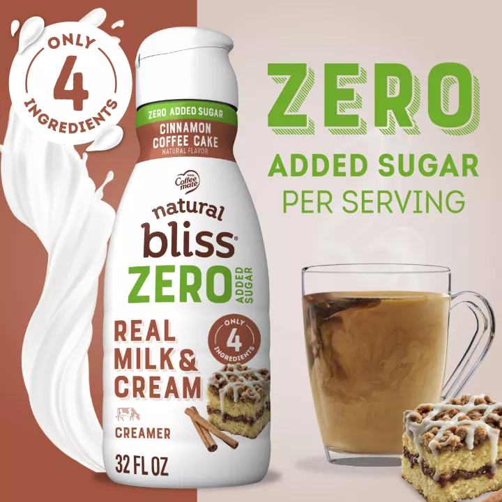 NESTLE COFFEE MATE Liquid NATURAL BLISS Sugar Free Cinnamon Coffee Cake 32floz Bottle