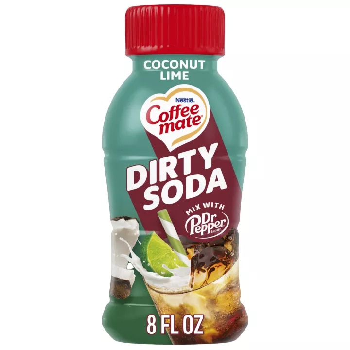 Front Center view of NESTLE COFFEE MATE Dirty Soda Liquid Creamer Coconut Lime 8floz Bottle 8 FL OZ (237 mL) product.