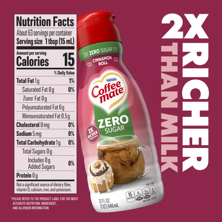 Zero Sugar Cinnamon Roll Flavored Liquid Coffee Creamer