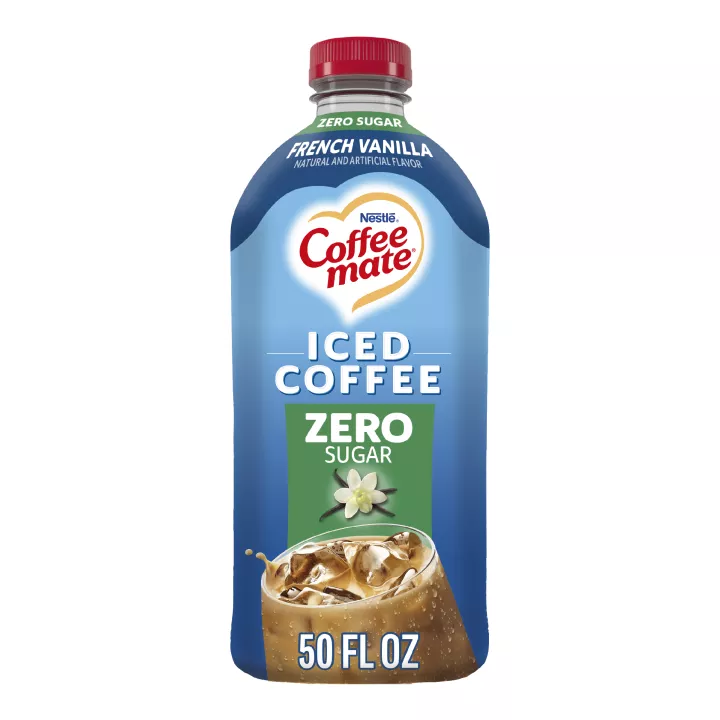 Front Center view of COFFEE MATE Zero Sugar French Vanilla Iced Coffee 50 fl oz Bottle 50 FL OZ (1.56 QT) 1.47 L product.