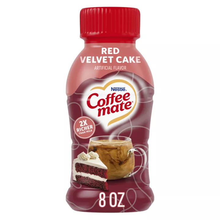 Front Center view of NESTLE COFFEE MATE Liquid Creamer Red Velvet 8floz Bottle 8 FL OZ (237 mL) product.