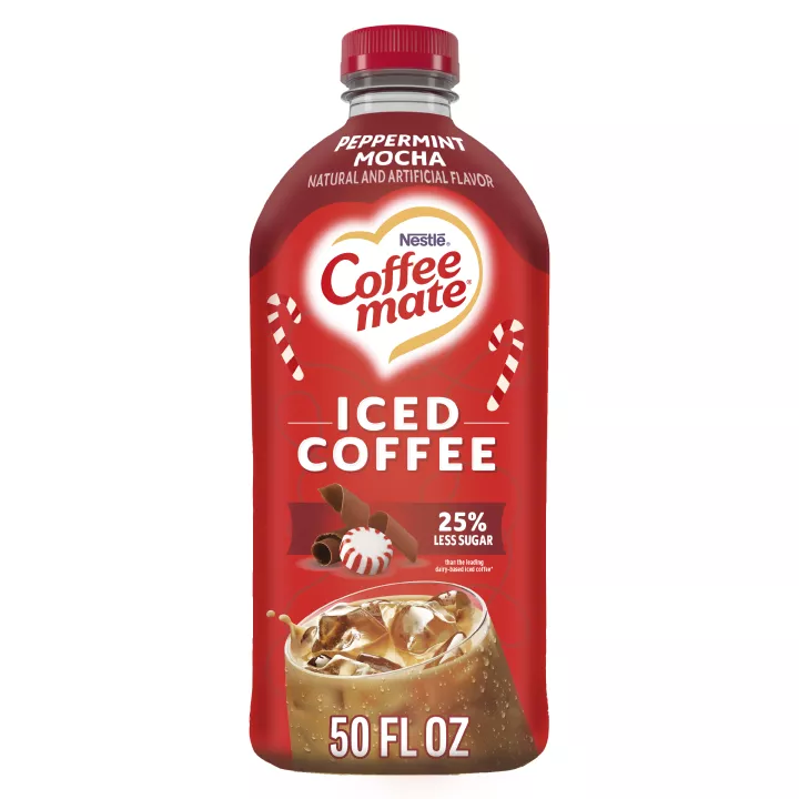 Imagen frontal de una botella de café helado Coffee mate sabor Peppermint Mocha
