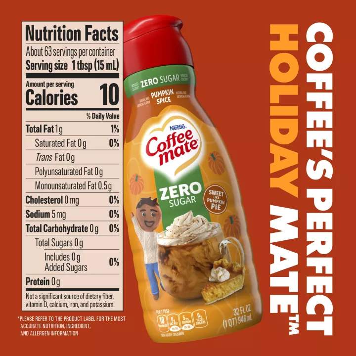 COFFEE MATE Zero Sugar Pumpkin Spice Non-Dairy Creamer 32 fl oz Bottle