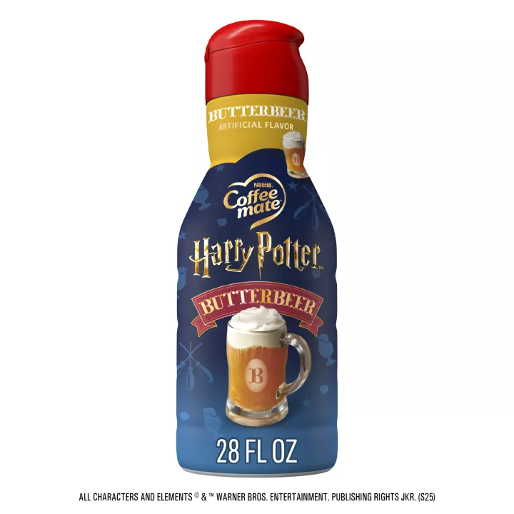 Front Center view of NESTLE COFFEE MATE Liquid Creamer Butter Beer 28floz Bottle 28 FL OZ (1.75 PT) 828 mL product.