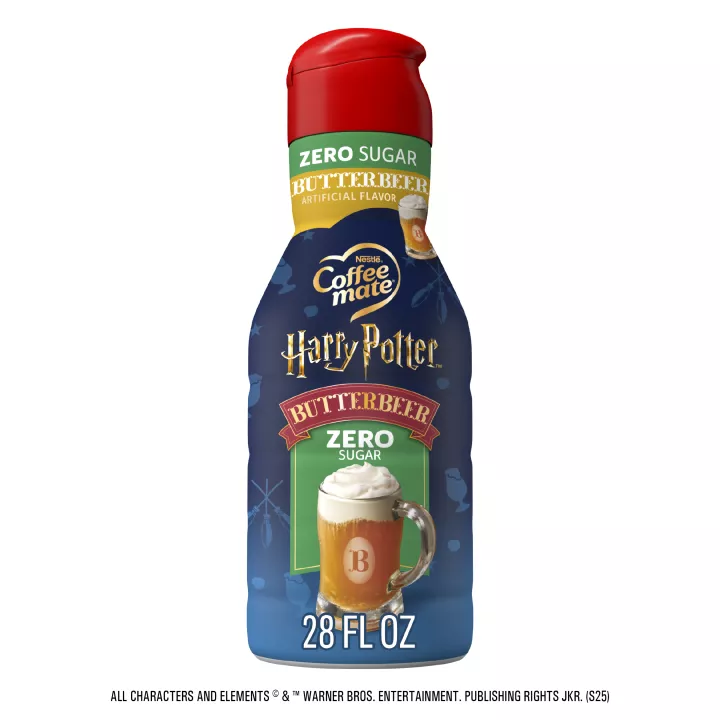 Front Center view of NESTLE COFFEE MATE Liquid Creamer Zero Sugar Butter Beer 28floz Bottle 28 FL OZ (1.75 PT) 828 mL product.