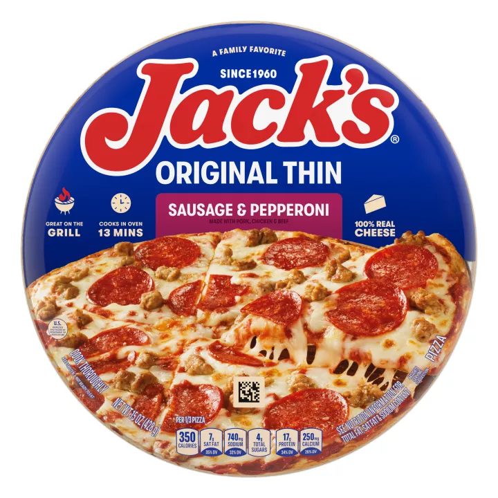 Thin Crust Sausage & Pepperoni Frozen Pizza | Official JACK'S® PIZZA