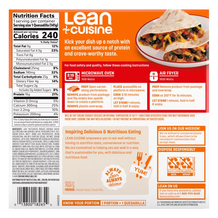 Front Left view of Lean Cuisine Loaded Beef Taco Quesadilla NET WT 5 oz (141 g) product.