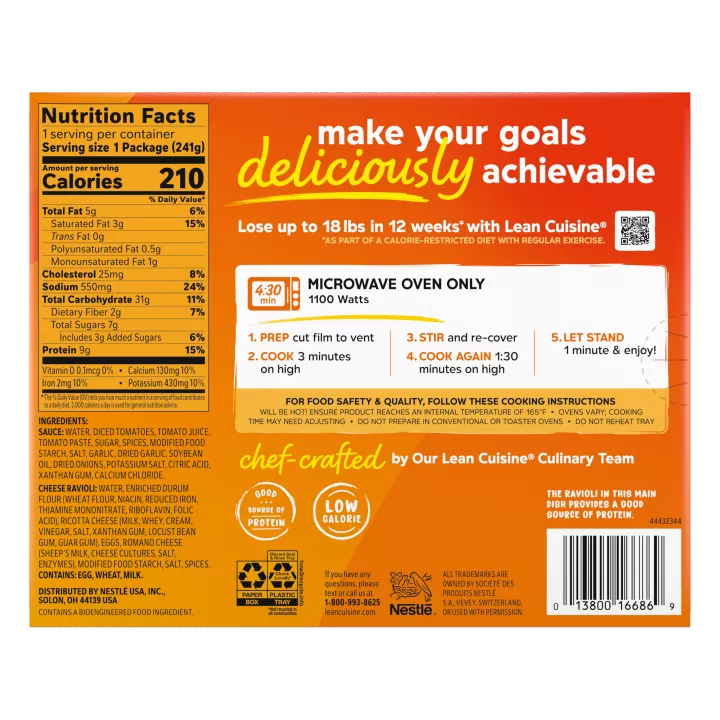 LEAN CUISINE® Cheese Ravioli Frozen Meal