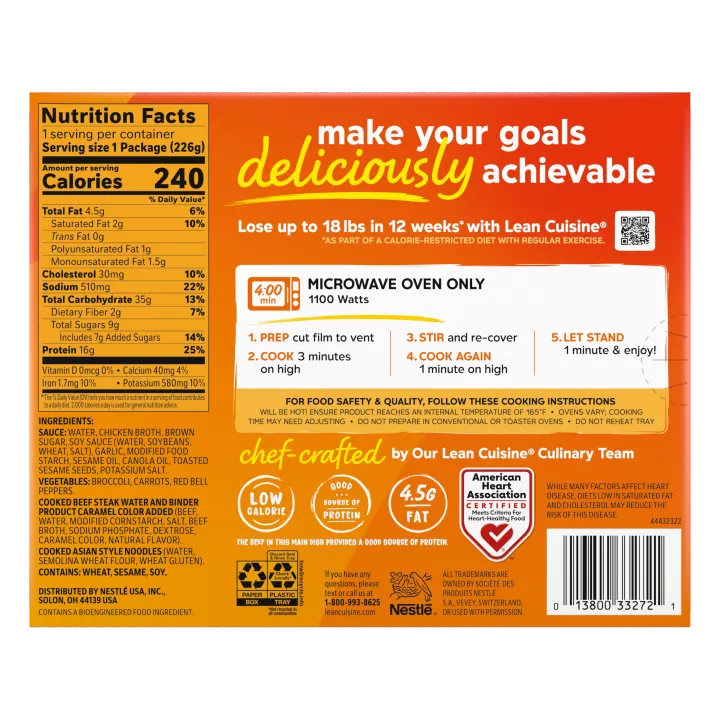 Comida congelada LEAN CUISINE® Garlic Sesame Asian-Style Noodles with Beef con certificación Heart Check de la AHA