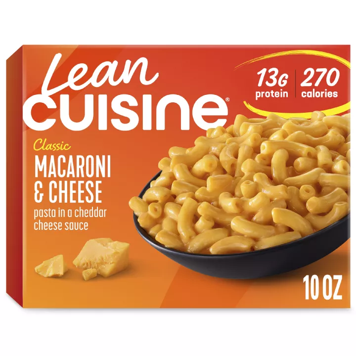 Box of Macaroni and Cheese with a Comfort Cravings label near a bowl of macaroni & cheese and a 0g of added sugar badge.