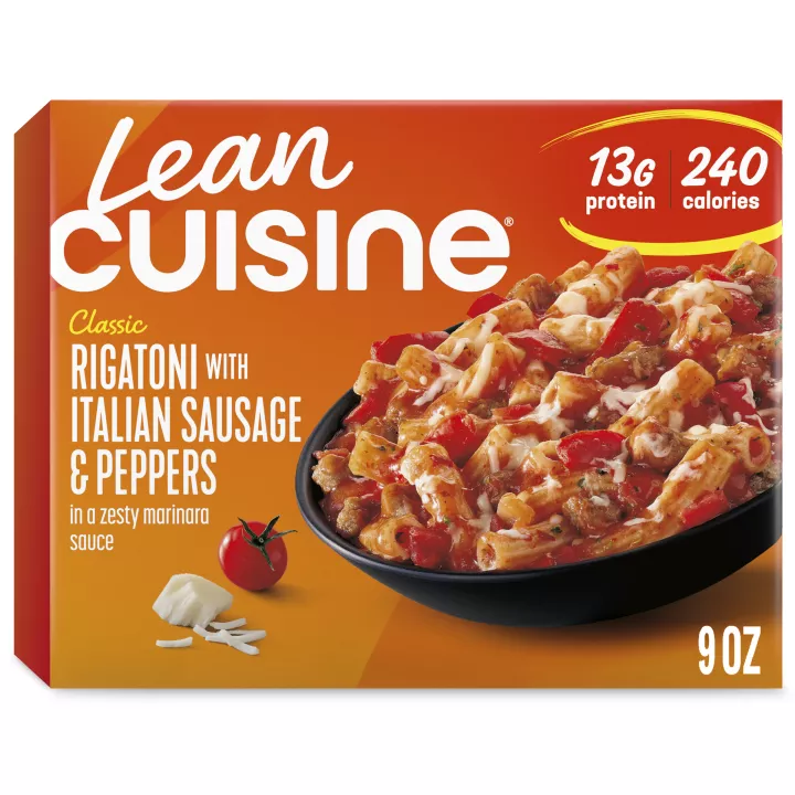 Front Center view of Lean Cuisine Rigatoni with Italian Sausage & Peppers NET WT 9 oz (255 g) product.