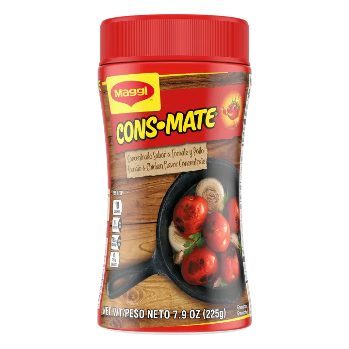Front Center view of Maggi Cons-mate Tomato and Chicken Flavor Concentrate NET WT 7.9 OZ (225g) product.