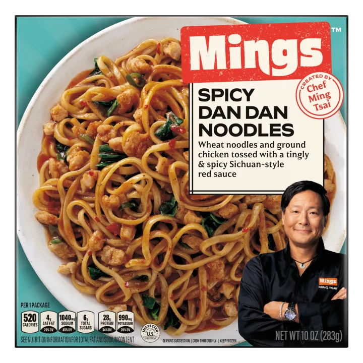 Front Center view of Mings Spicy Dan Dan Noodles Frozen Entrée 10 oz (283g) product.