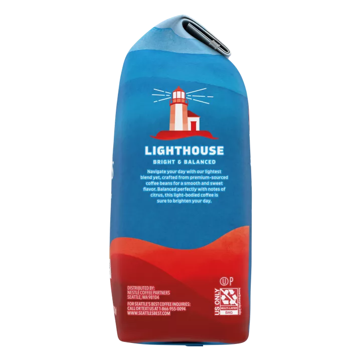 Front Right view of SEATTLE'S BEST COFFEE Lighthouse Blend Ground Coffee 12oz Bag product.