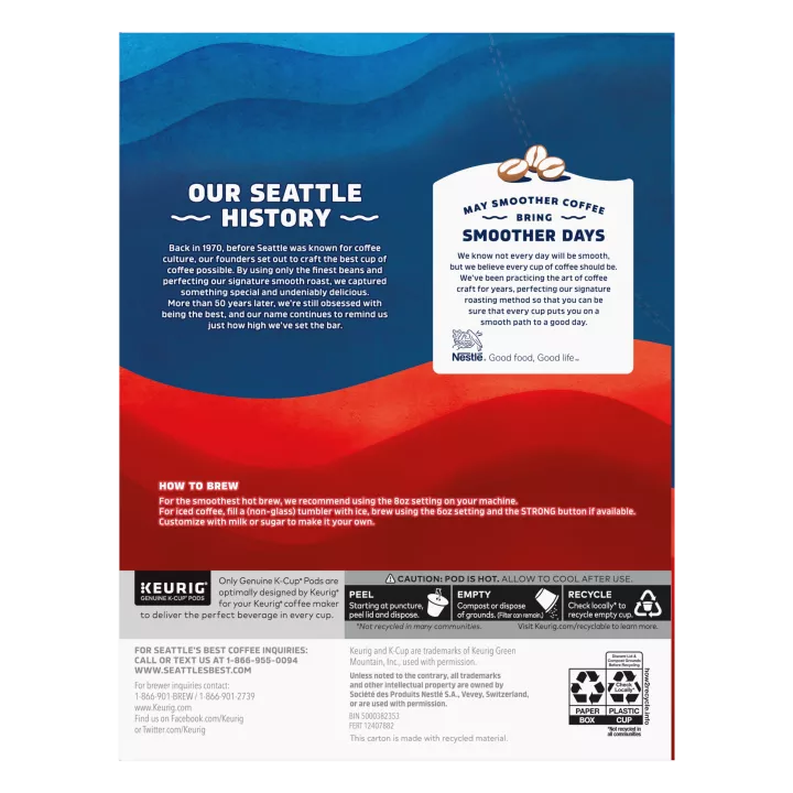 Front Left view of SEATTLE'S BEST COFFEE Breakfast Blend Ground Coffee K-Cup Pods 24 Count 8.4oz Box product.