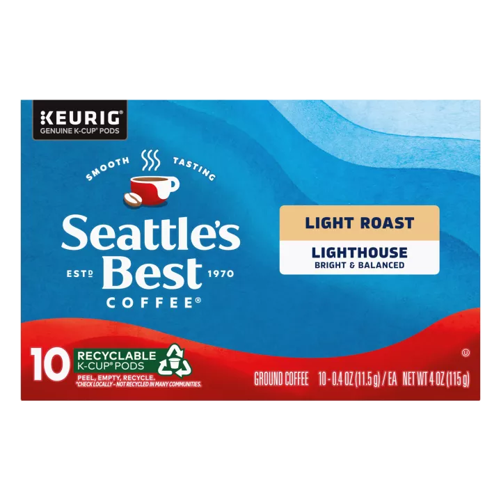 Front Center view of SEATTLE'S BEST COFFEE Lighthouse Blend Coffee 10 Count Pods 4oz Box product.
