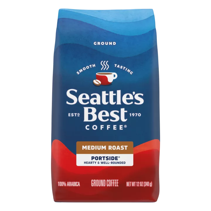 Front Center view of SEATTLE'S BEST COFFEE Portside Blend Ground Coffee 12oz Bag NET WT 12 OZ (340 g) product.