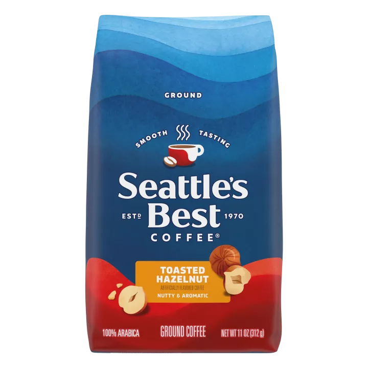 Front Center view of SEATTLE'S BEST COFFEE Hazelnut Flavored Ground Coffee 11oz Bag product.