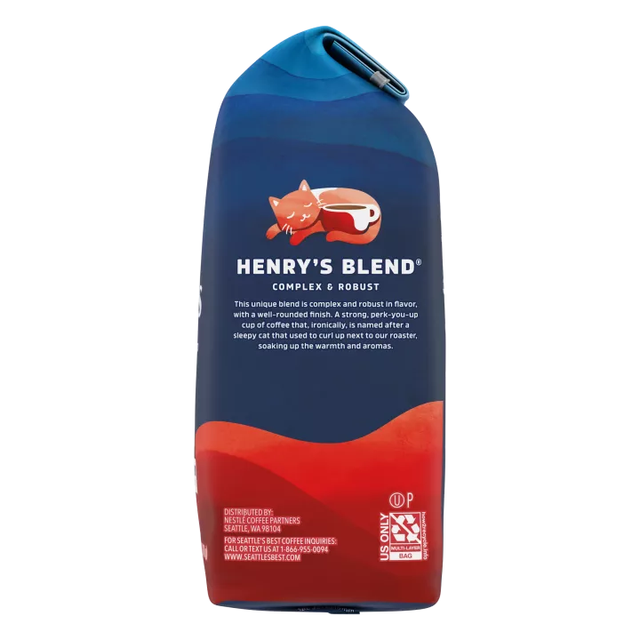 Front Right view of SEATTLE'S BEST COFFEE Henry's Blend Ground Coffee 12oz Bag product.