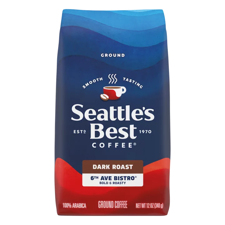 Front Center view of SEATTLE'S BEST COFFEE 6th Ave Bistro Ground Coffee 12oz Bag NET WT 12 OZ (340 g) product.