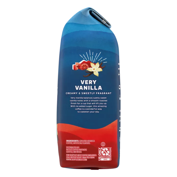 Front Right view of SEATTLE'S BEST COFFEE Vanilla Flavored Ground Coffee 12oz Bag product.