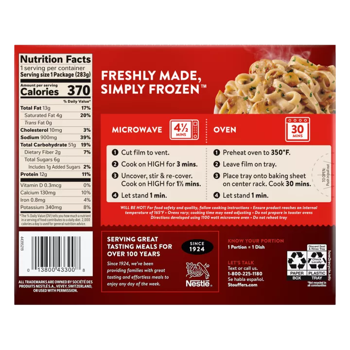 Mushroom Stroganoff Frozen Entrée