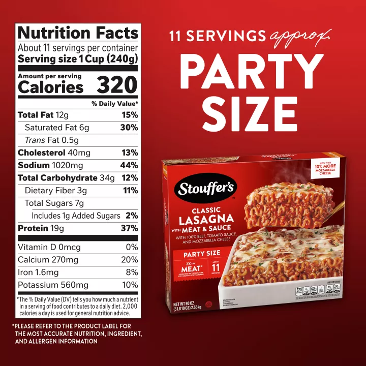 STOUFFER'S® Frozen Party Size Lasagna with Meat & Sauce