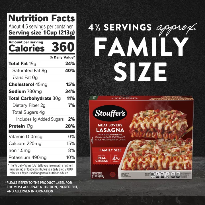 Lasaña Meat Lovers STOUFFER'S® congelada tamaño familiar