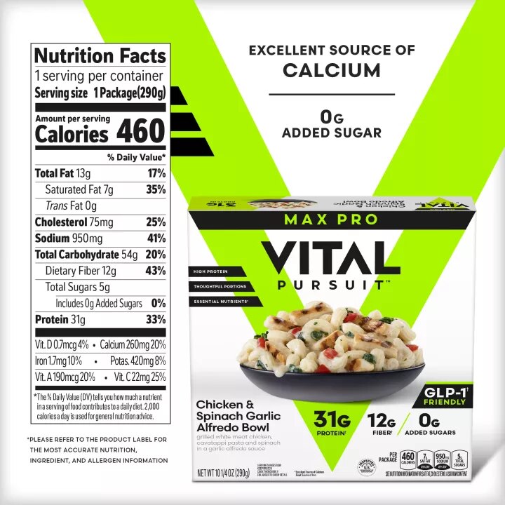 Max Pro Chicken & Spinach Garlic Alfredo | Official VITAL PURSUIT™